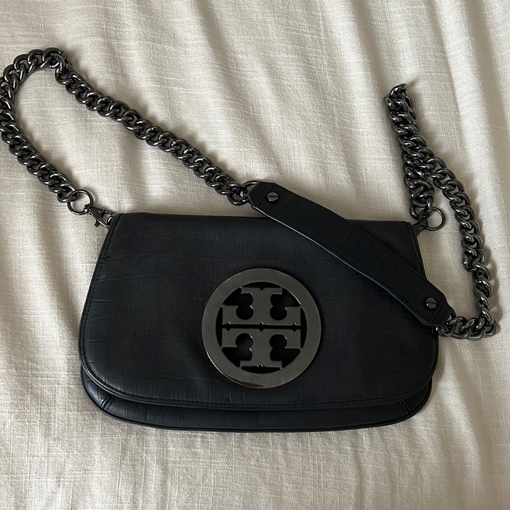 Tory Burch charcoal grey and gunmetal crossbody